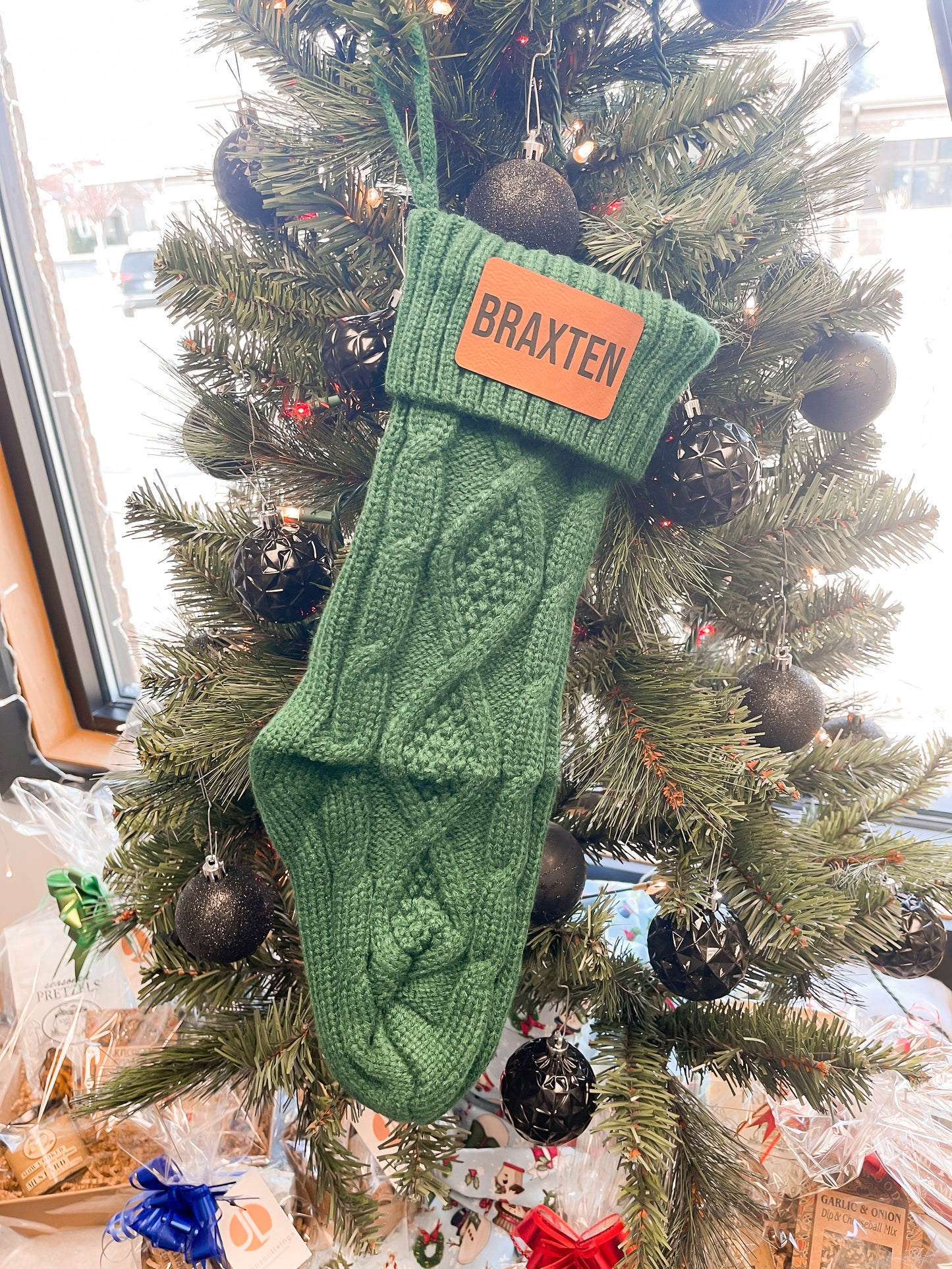 Personalized Leather Patch Knit Stocking