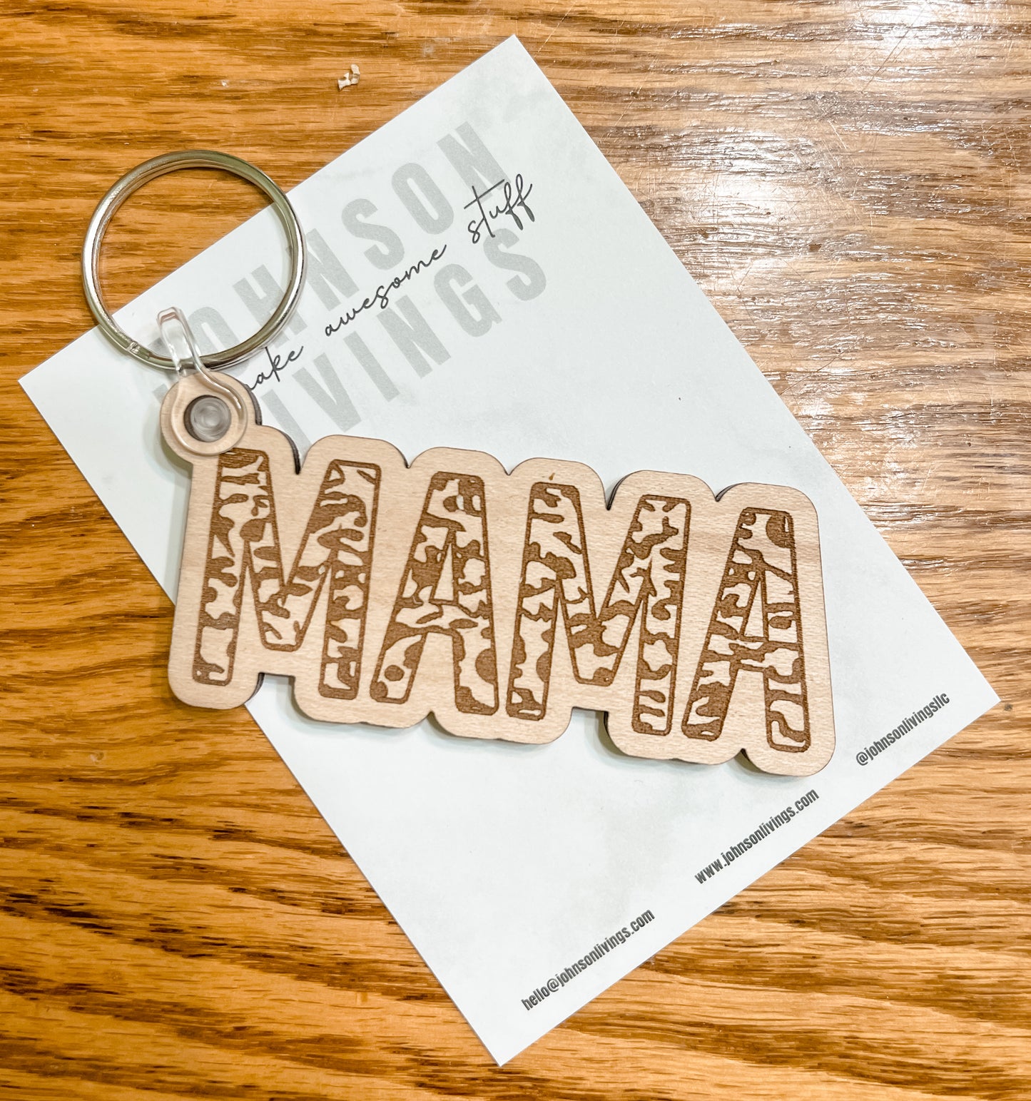 Mama Camo Engraved Keychain | Wooden Keychain
