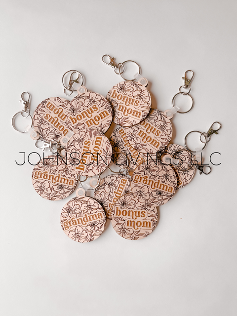 Floral Grandma Round Keychains