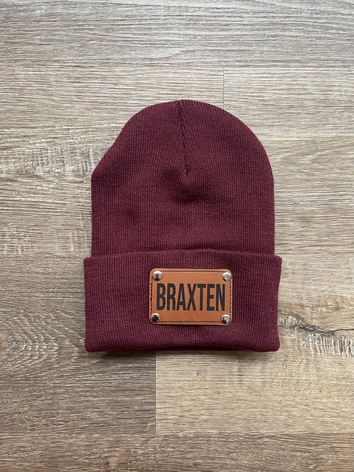 Custom Name Leather Patch Beanie