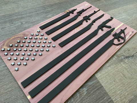 Gun Flag | Cedar Background | 3D Laser Cut American Flag With Guns