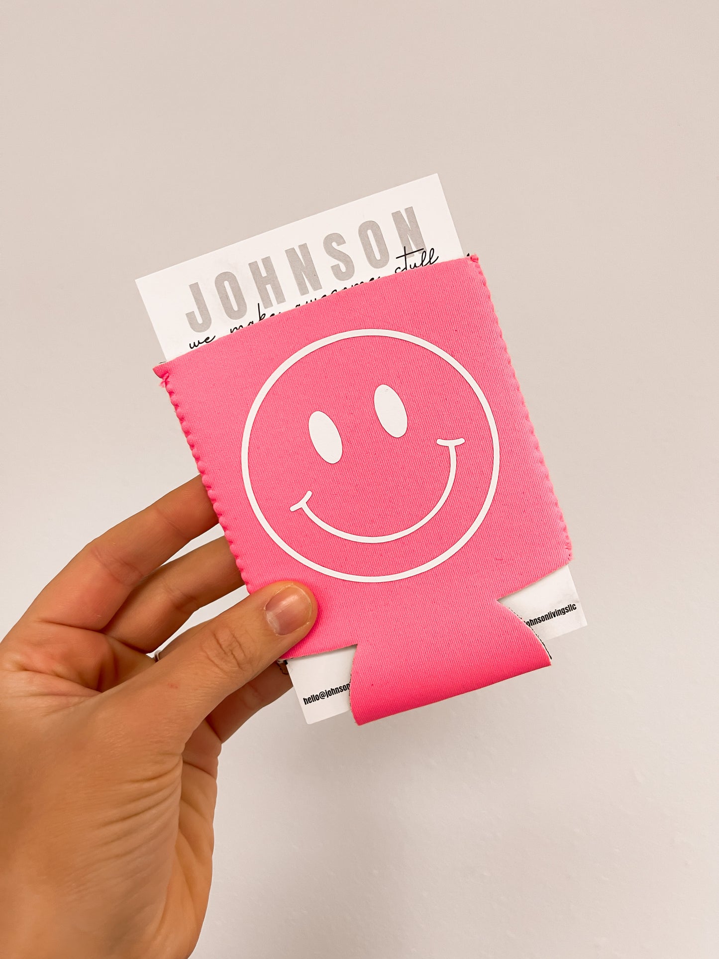 Happy Face Hot Pink Can Sleeve