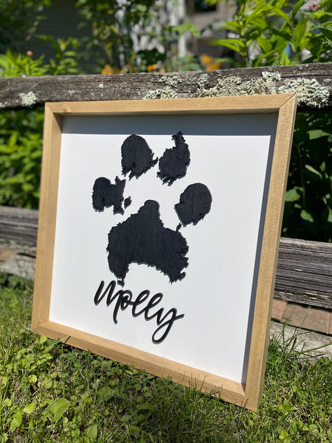 Real Paw Print 3D Wood Sign Framed | Laser Cut Pet Memorial