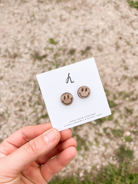 Smile Face Lightning Bolt Eyes Stud Earrings