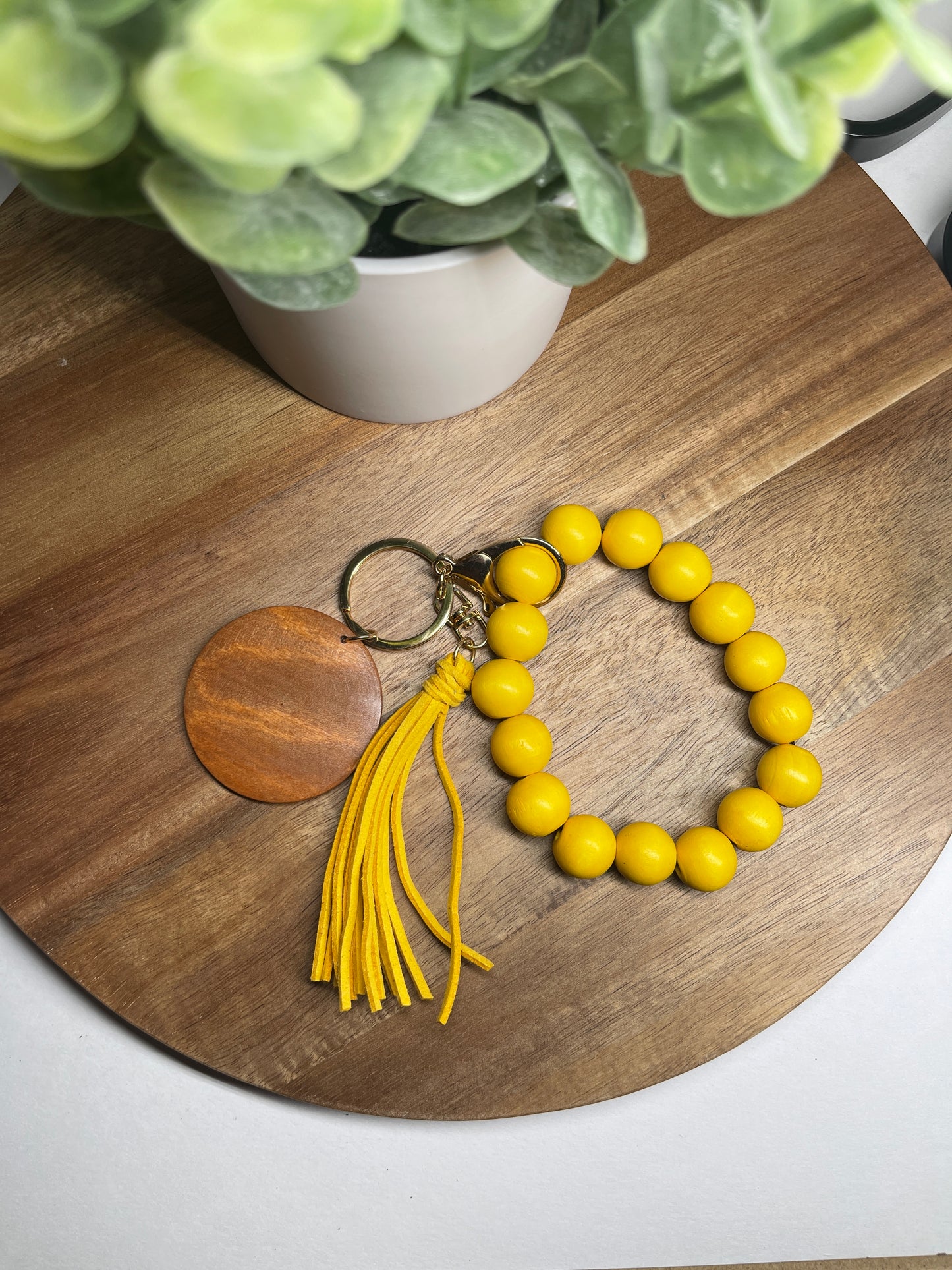 Wooden Bead Keychain Wristlet (sun yellow)