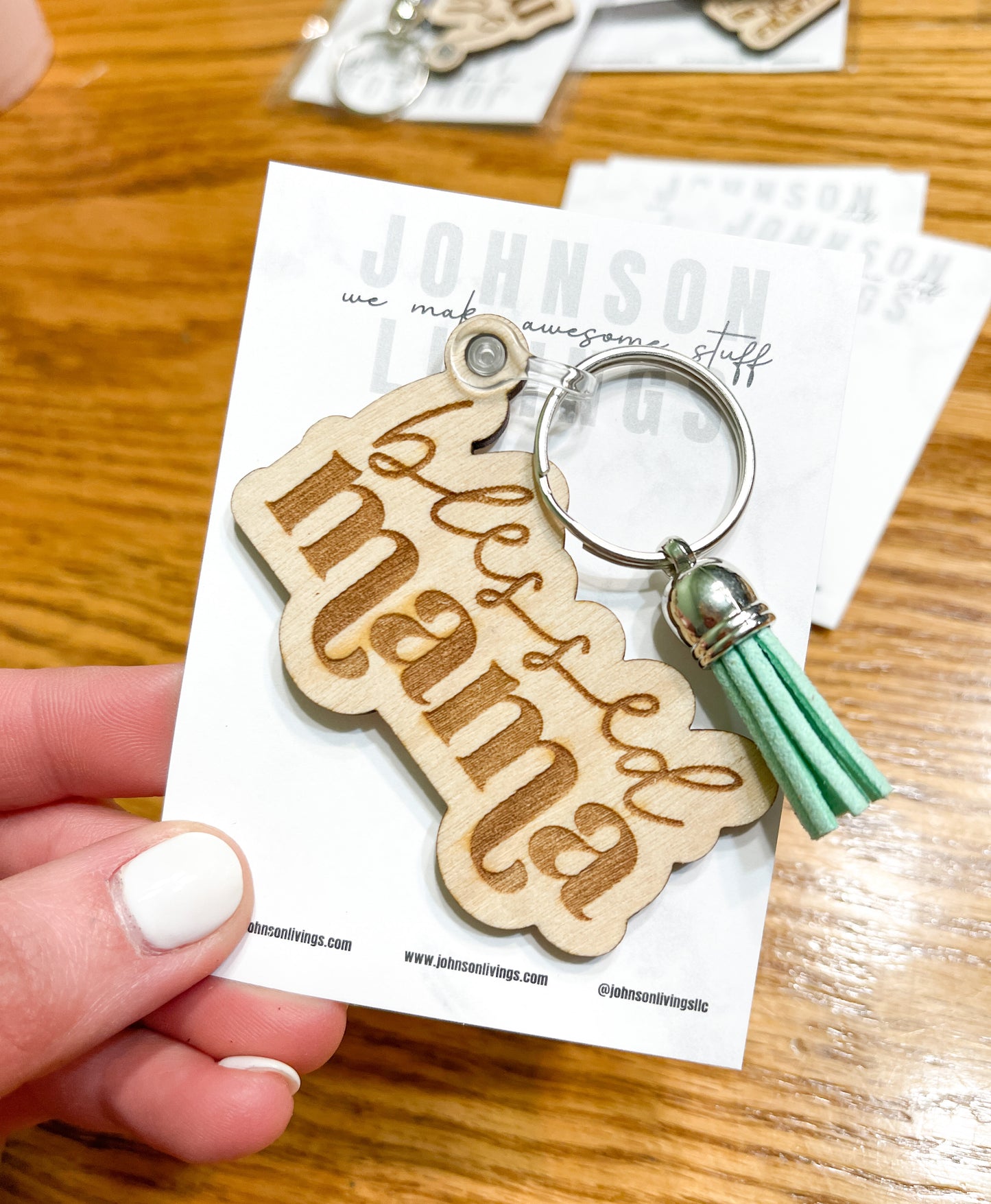 Blessed Mama Engraved Keychain | Wooden Keychain