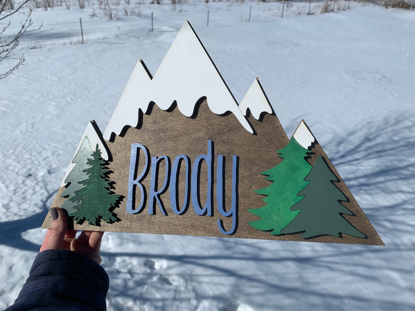Mountain Trees Snow Name Sign | Kids Bedroom Sign