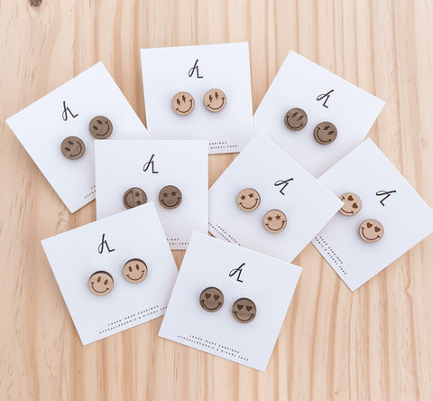 Smile Face Star Eyes Stud Earrings