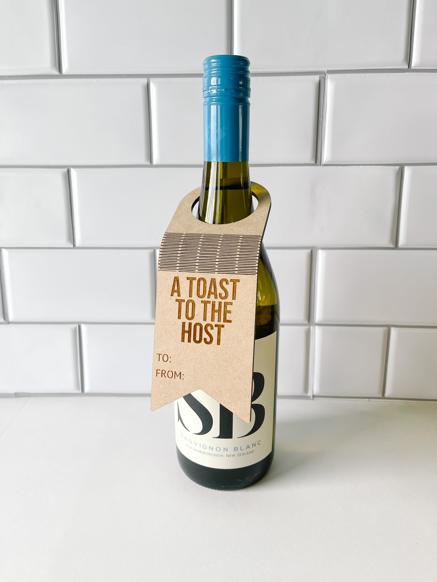 Toast To The Host Flexible Wooden Bottle Tag