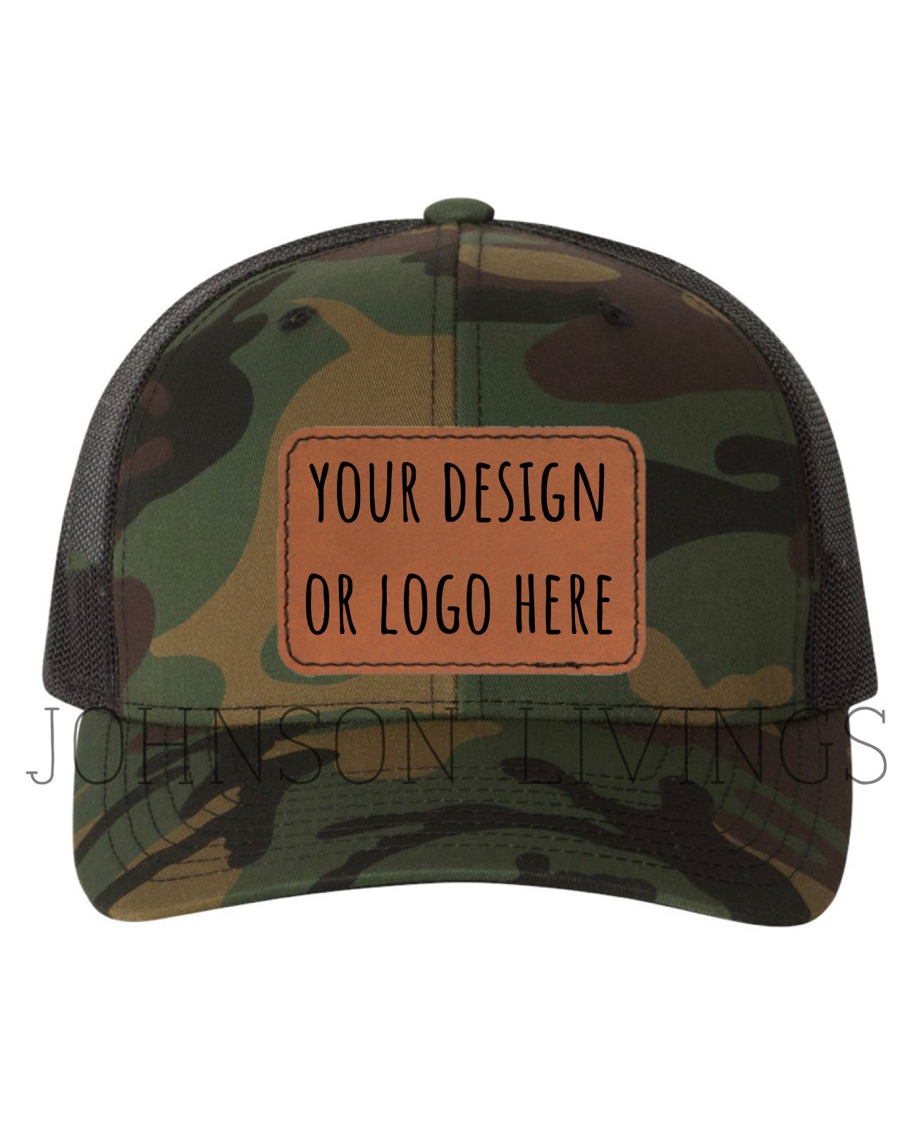 Camo and Black Mesh Leather Patch Hat