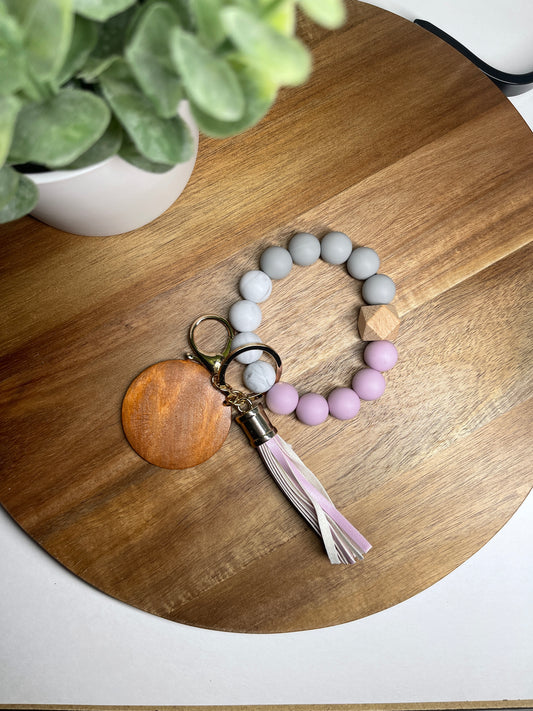 Silicone Beaded Keychain Wristlet (lavender + marble + grey)