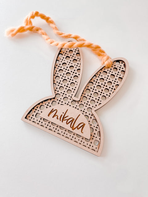 Rattan Cane Engraved Bunny Ears Tag